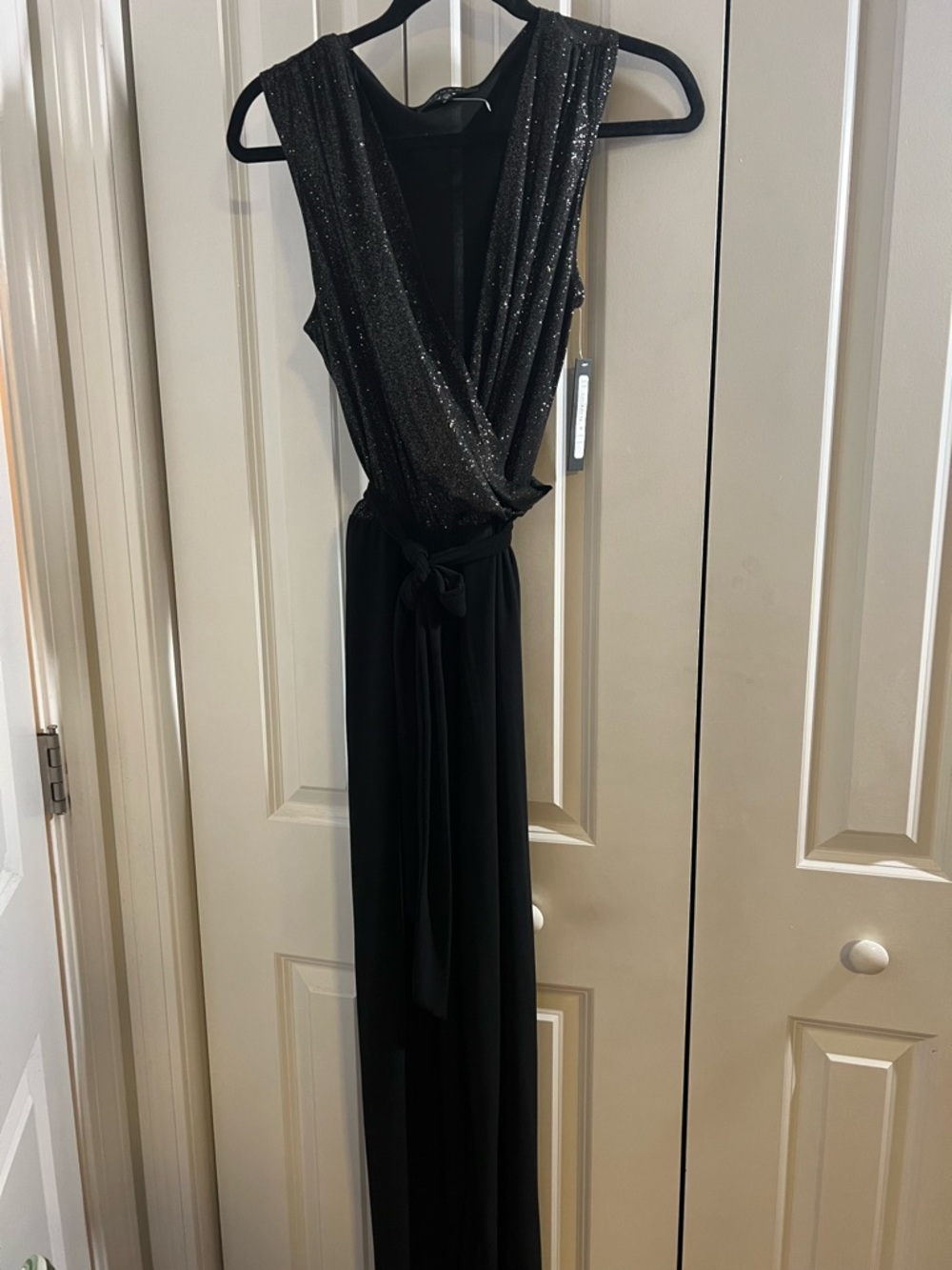 Tahari Black Sparkle V-Neck Jumpsuit